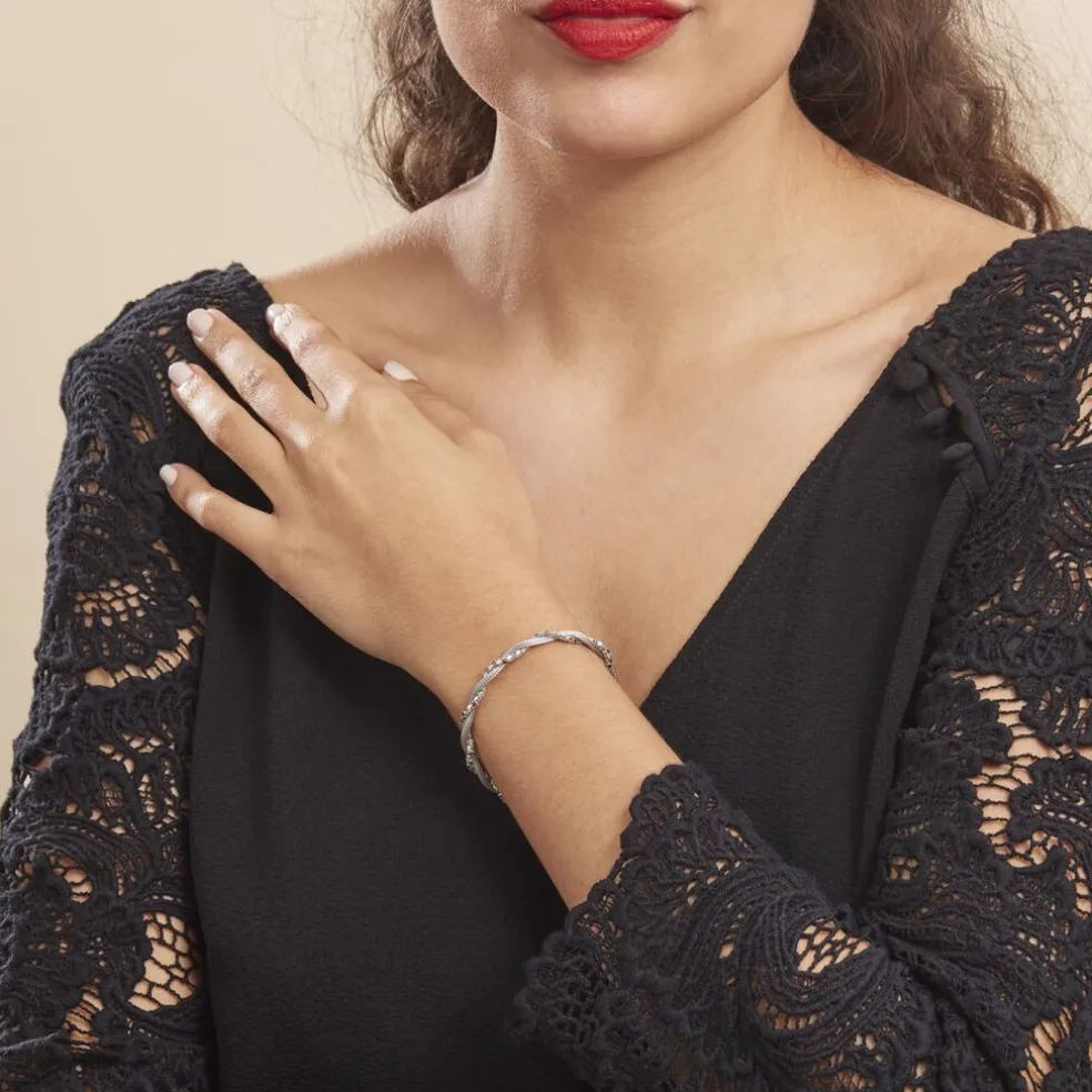 Bracelet Ciana Torsade Diamante Argent Blanc