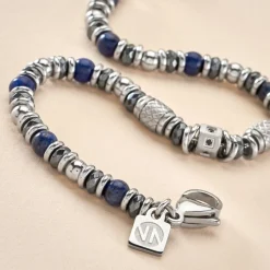 Bracelet Cliff Acier Gris Agate Hématite Oxyde De Zirconium