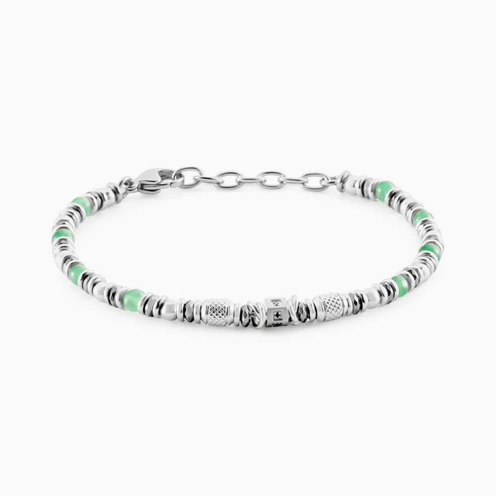 Bracelet Cliff Acier Gris Aventurine Hématite Oxyde De Zirconium