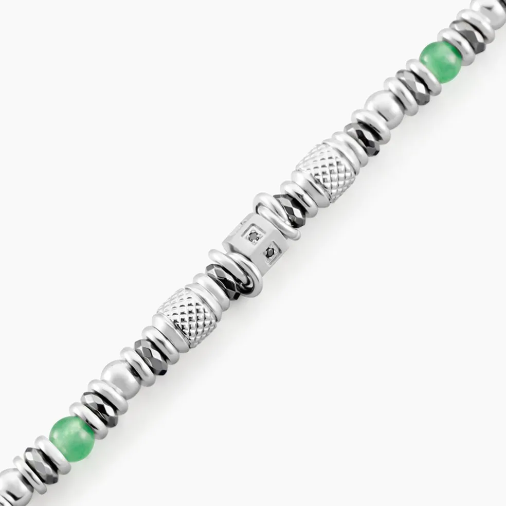 Bracelet Cliff Acier Gris Aventurine Hématite Oxyde De Zirconium