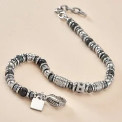 Bracelet Cliff Acier Gris Labradorite Hématite Oxyde De Zirconium