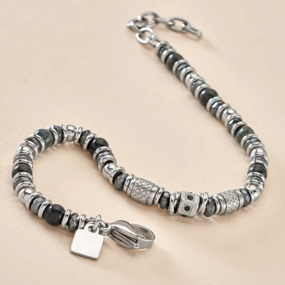 Bracelet Cliff Acier Gris Labradorite Hématite Oxyde De Zirconium