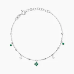 Bracelet Clova Argent Blanc Oxyde De Zirconium Pierre De Synthese