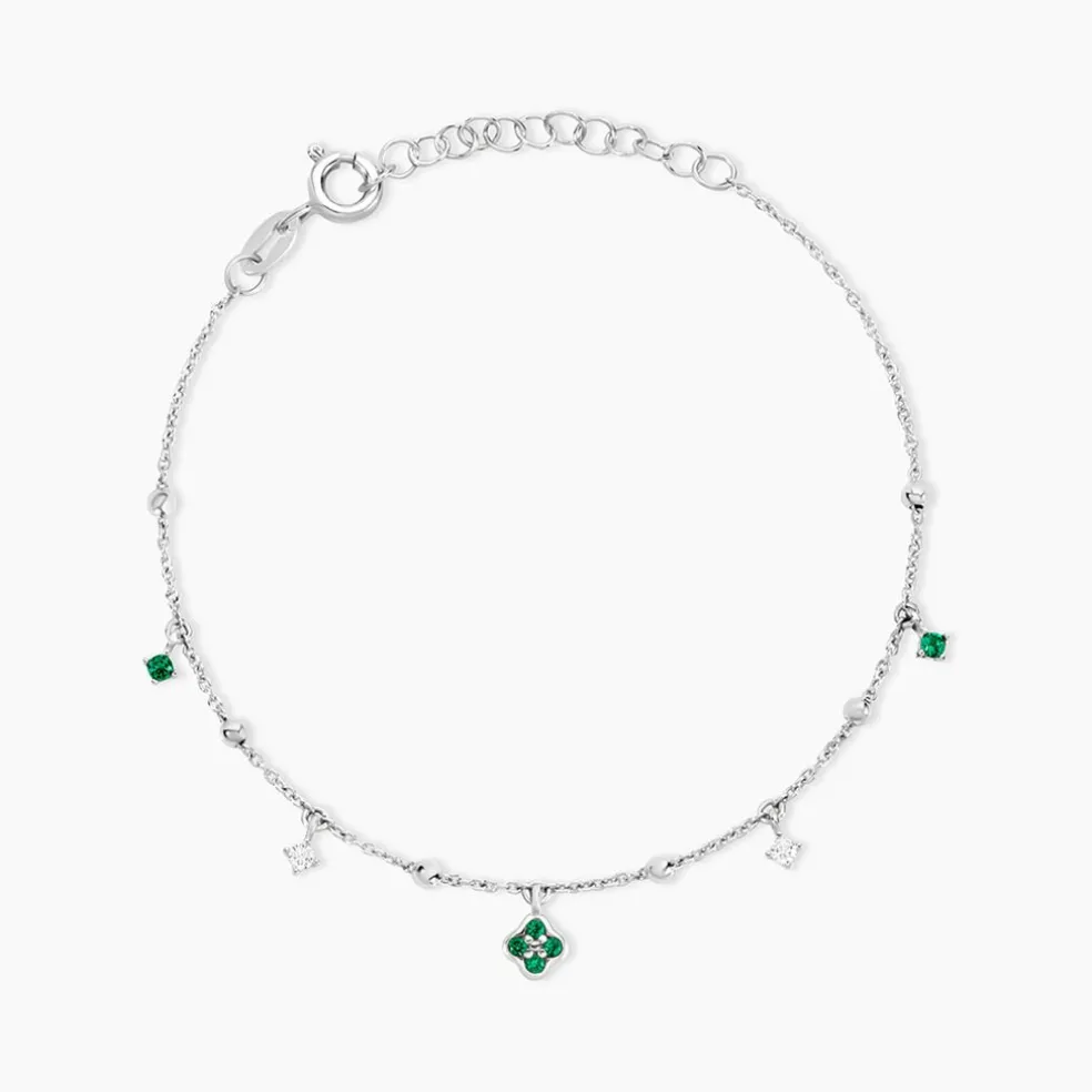 Bracelet Clova Argent Blanc Oxyde De Zirconium Pierre De Synthese