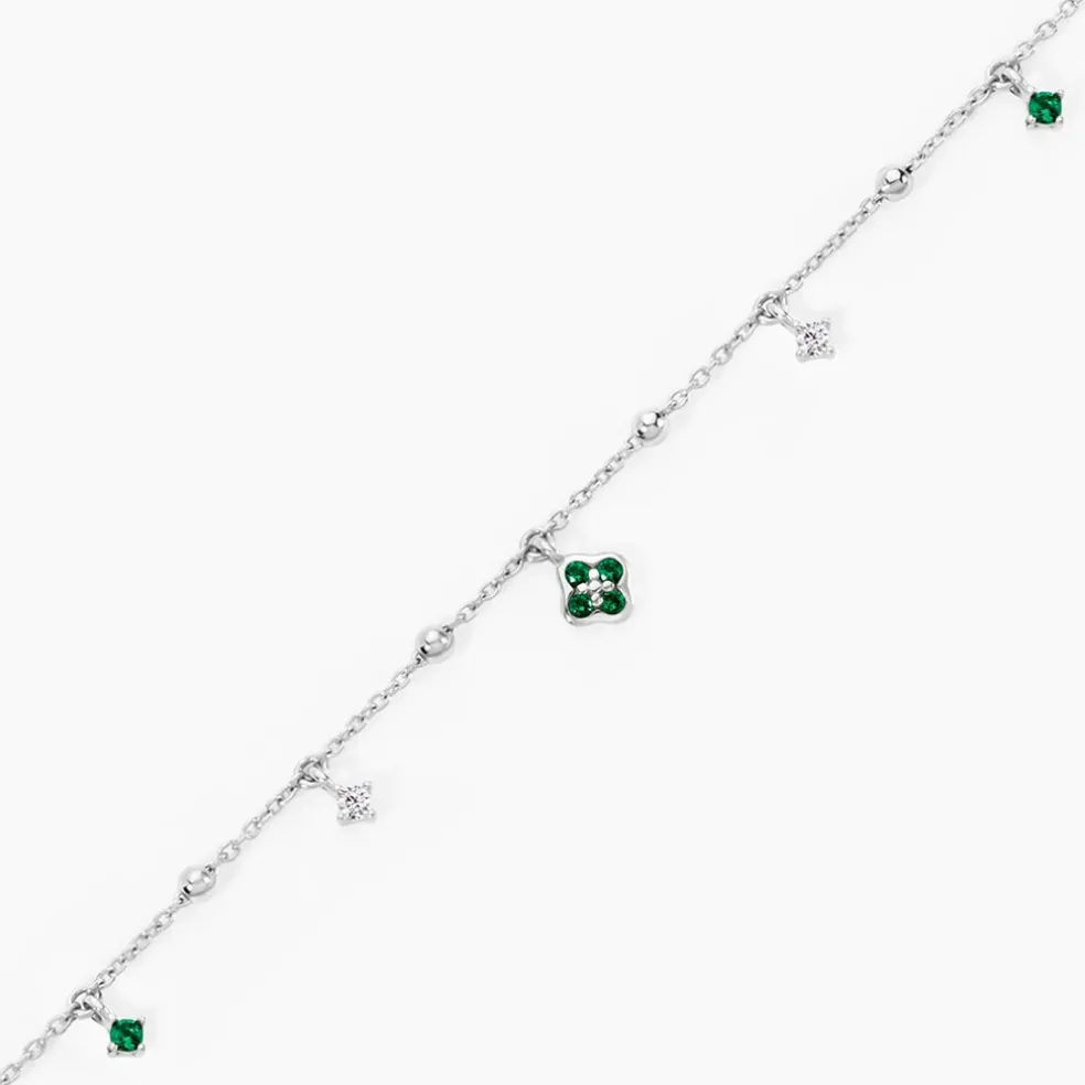 Bracelet Clova Argent Blanc Oxyde De Zirconium Pierre De Synthese