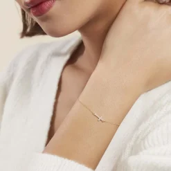 Bracelet Cobeia Croix Maille Forçat Or Jaune Oxyde De Zirconium