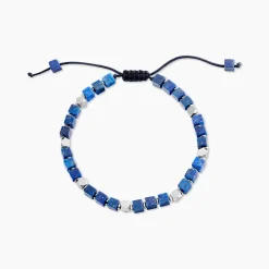 Bracelet Cusco Acier Blanc Lapis Lazuli