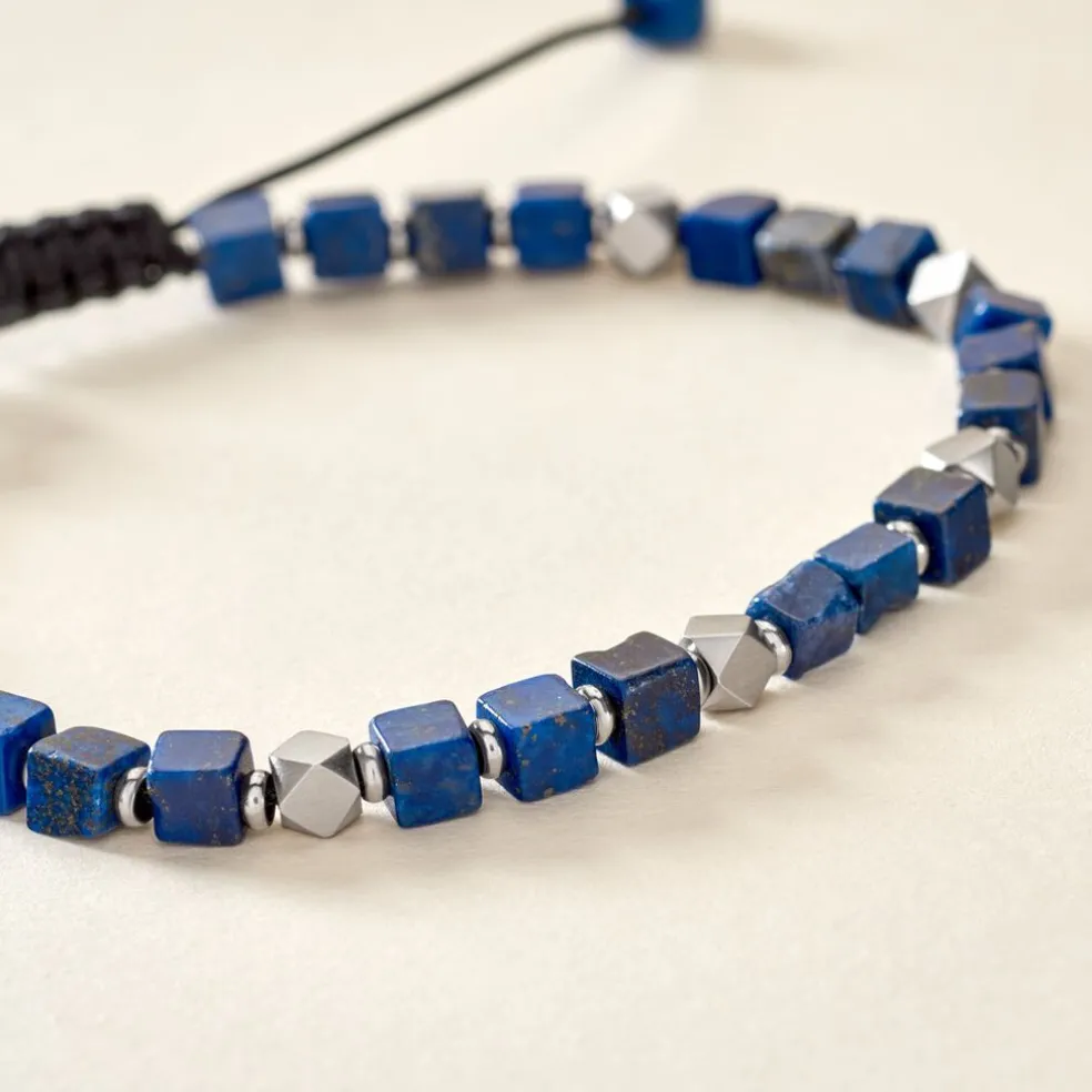 Bracelet Cusco Acier Blanc Lapis Lazuli