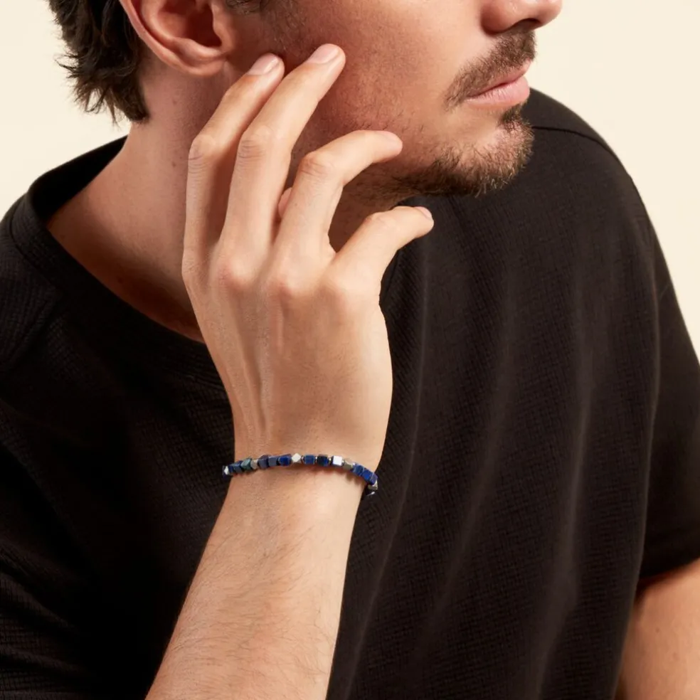 Bracelet Cusco Acier Blanc Lapis Lazuli