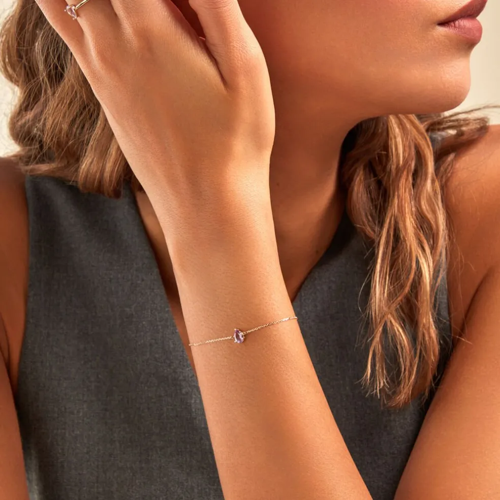 Bracelet Goutte Or Jaune Améthyste