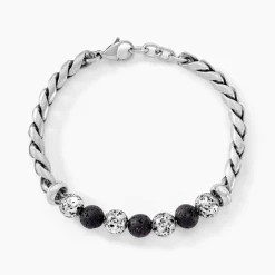Bracelet Gulustan Acier Gris Vieilli Pierres De Lave