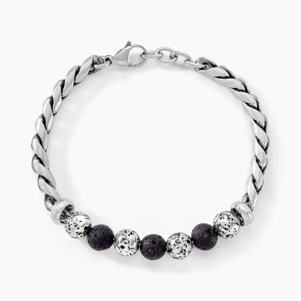 Bracelet Gulustan Acier Gris Vieilli Pierres De Lave