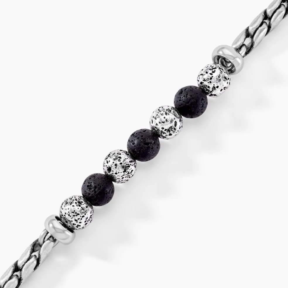 Bracelet Gulustan Acier Gris Vieilli Pierres De Lave