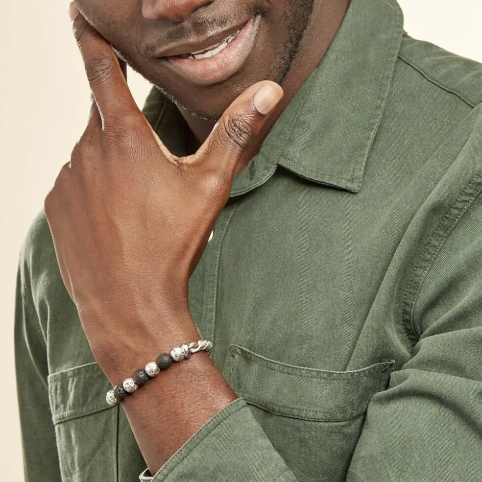 Bracelet Gulustan Acier Gris Vieilli Pierres De Lave