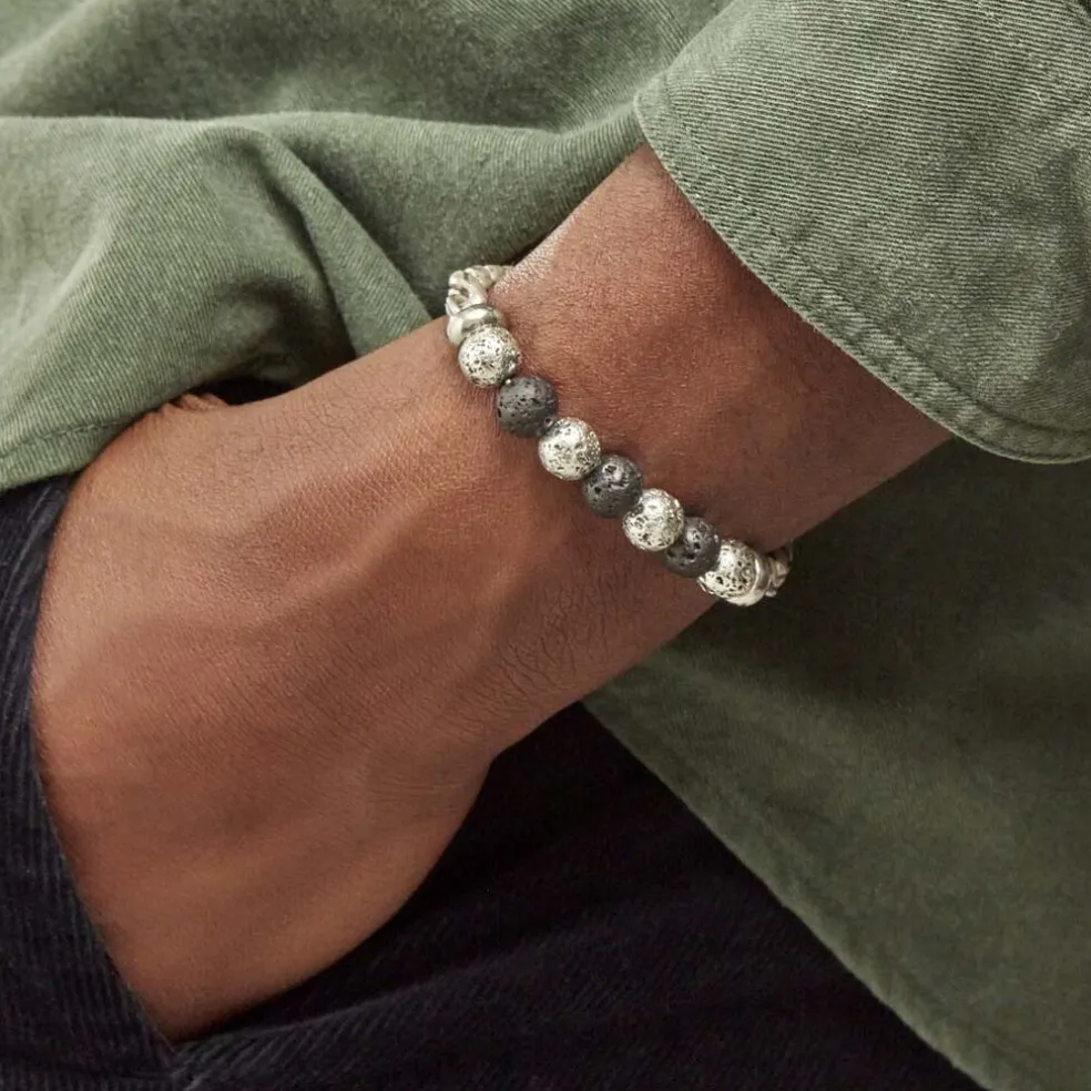 Bracelet Gulustan Acier Gris Vieilli Pierres De Lave