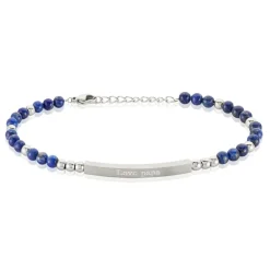Bracelet Identité Acier Blanc Boules Sebastino Lapis Lazuli