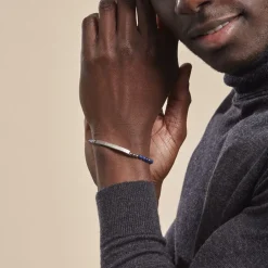 Bracelet Identité Acier Blanc Boules Sebastino Lapis Lazuli