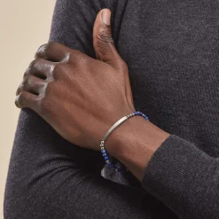 Bracelet Identité Acier Blanc Boules Sebastino Lapis Lazuli