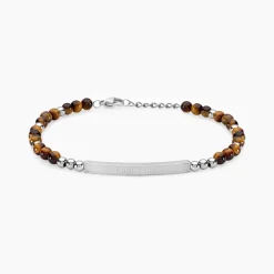 Bracelet Identité Acier Blanc Boules Sebastino 艙il De Tigre