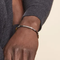 Bracelet Identité Acier Blanc Boules Sebastino 艙il De Tigre