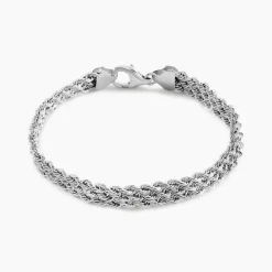 Bracelet Jerry Maille Corde 3 Rangs Or Blanc