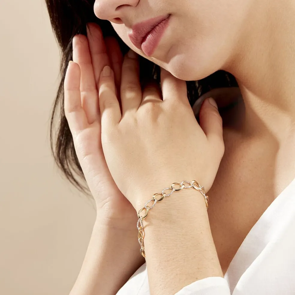 Bracelet Joice Maille Alternée Et Godronne Or Bicolore