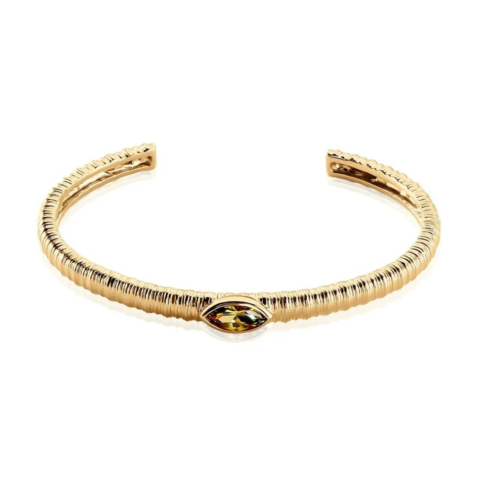 Bracelet Jonc Angelica Plaque Or Jaune Oxyde De Zirconium