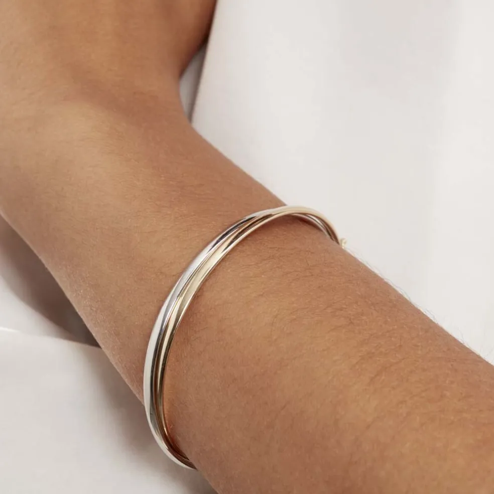 Bracelet Jonc Catalin 2 Fils Flexibles Or Bicolore