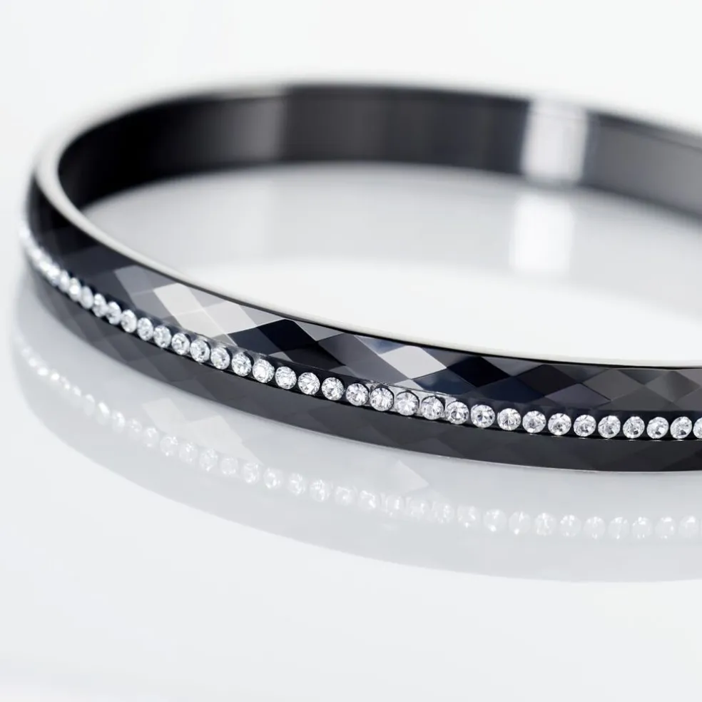 Bracelet Jonc Lola Cera Ceramique Noir Strass Et Céramique