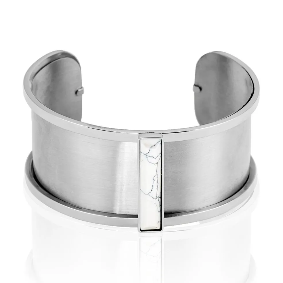 Bracelet Jonc Melvyna Acier Blanc Pierre De Synthese