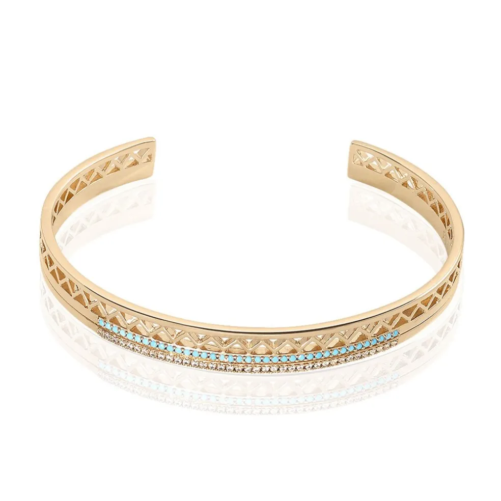 Bracelet Jonc Zoila Plaqué Or Pierre De Synthese Et Oxyde