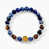 Bracelet Jourdan Archimedes Acier Argenté Oeil De Tigre Sodalite
