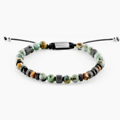 Bracelet Jourdan Archimedes Acier Argenté Oeil De Tigre Turquoise