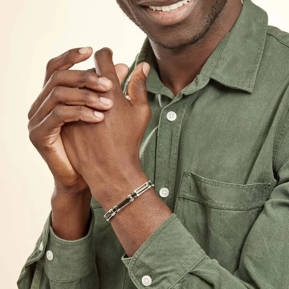 Bracelet Jourdan Homme El Castillo Acier Bicolore Noir Et Blanc