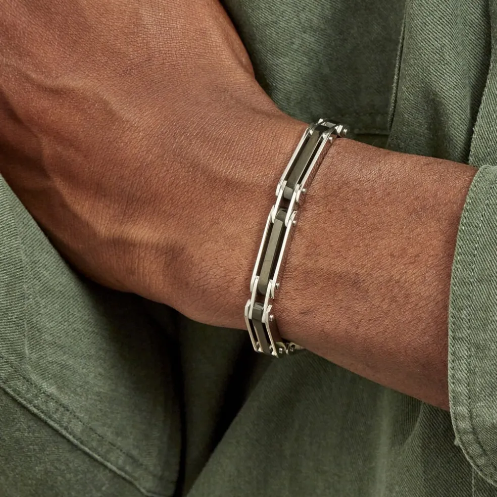 Bracelet Jourdan Homme El Castillo Acier Bicolore Noir Et Blanc