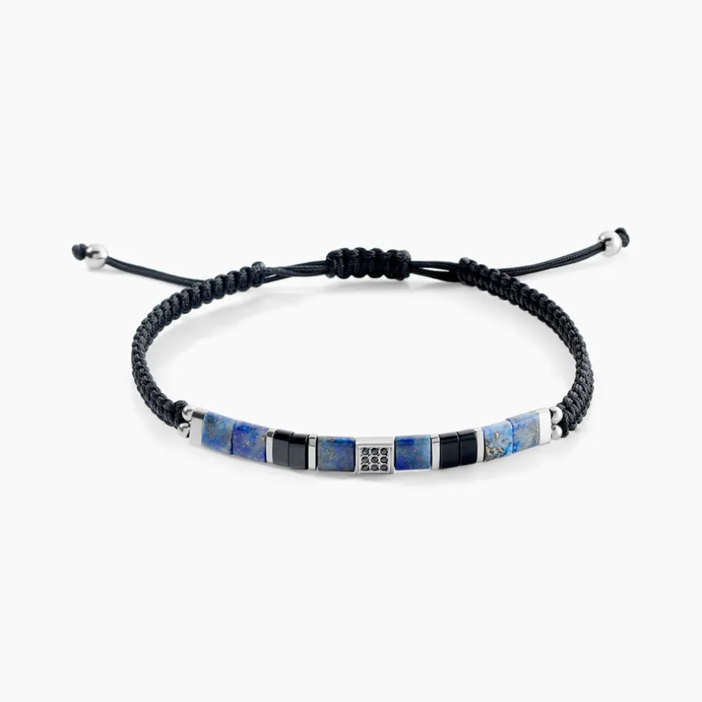 Bracelet Jourdan Jahan Acier Argenté Lapis Lazuli Agate