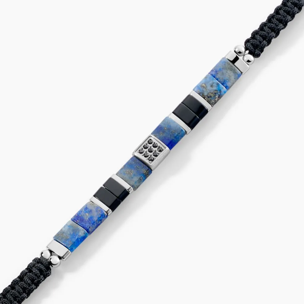 Bracelet Jourdan Jahan Acier Argenté Lapis Lazuli Agate