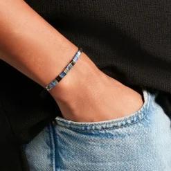 Bracelet Jourdan Jahan Acier Argenté Lapis Lazuli Agate