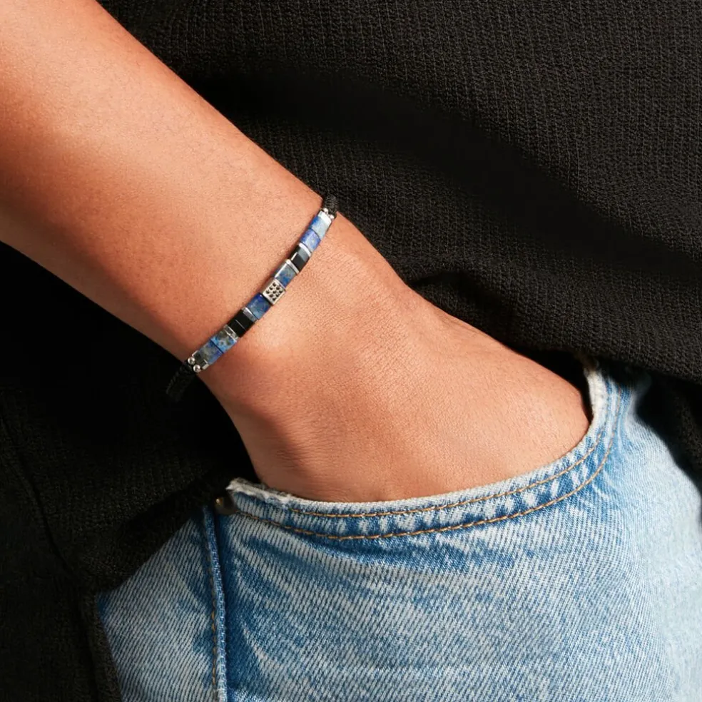 Bracelet Jourdan Jahan Acier Argenté Lapis Lazuli Agate