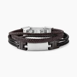 Bracelet Jourdan Thasos Cuir Noir Et Marron