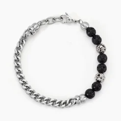 Bracelet Kiyo Acier Blanc Pierre De Lave
