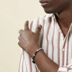 Bracelet Kiyo Acier Blanc Pierre De Lave