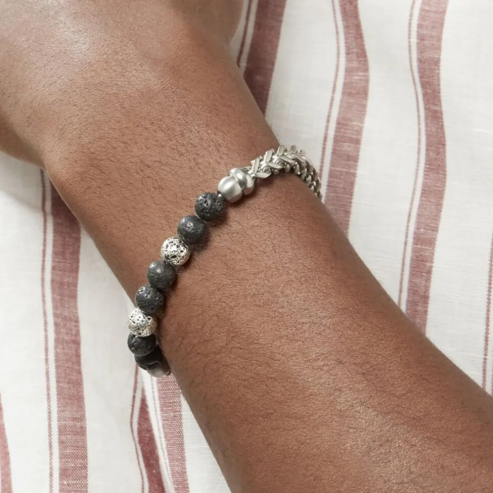 Bracelet Kiyo Acier Blanc Pierre De Lave