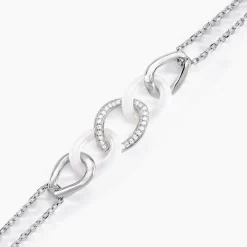Bracelet Link Argent Blanc Céramique Et Oxyde De Zirconium