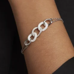 Bracelet Link Argent Blanc Céramique Et Oxyde De Zirconium