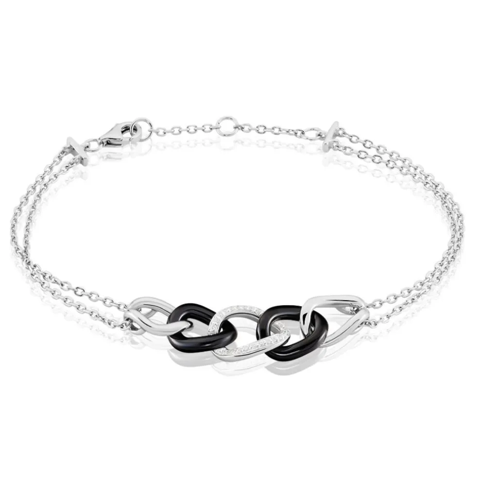Bracelet Link Argent Blanc Céramique Et Oxyde De Zirconium