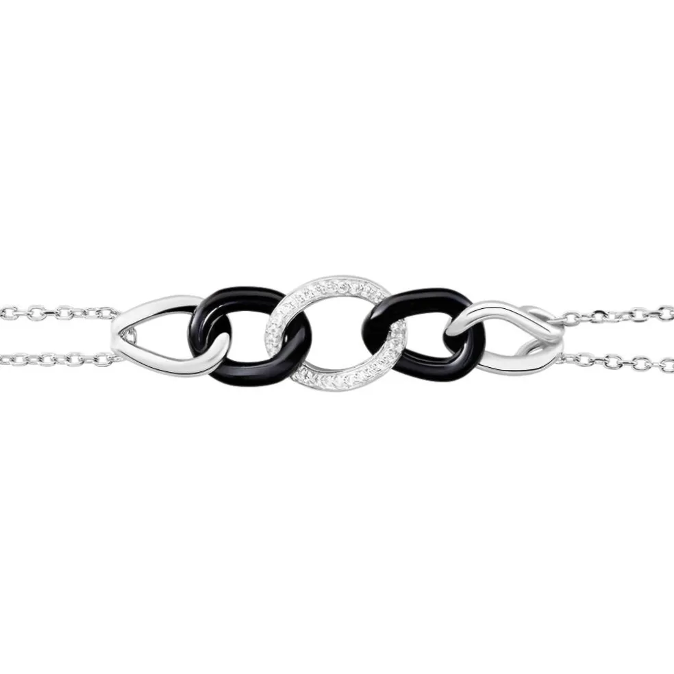 Bracelet Link Argent Blanc Céramique Et Oxyde De Zirconium
