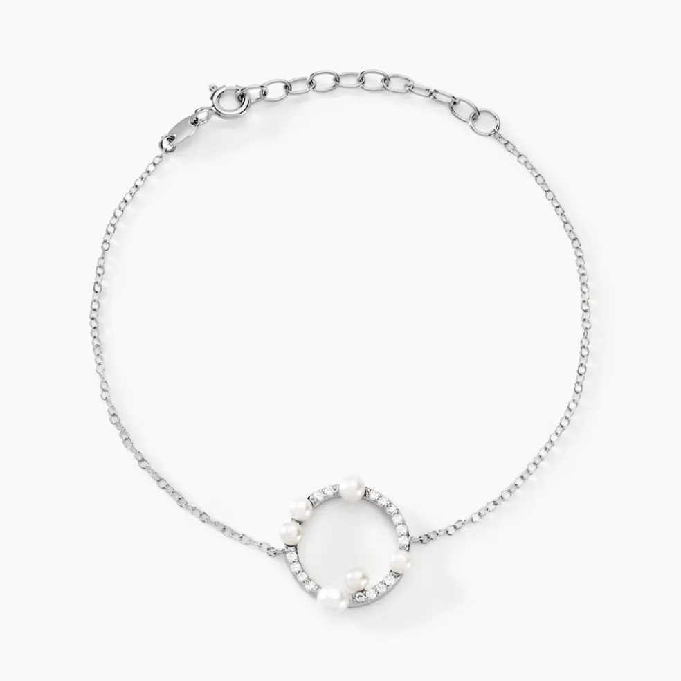 Bracelet Lua Argent Blanc Oxyde De Zirconium Perle De Culture