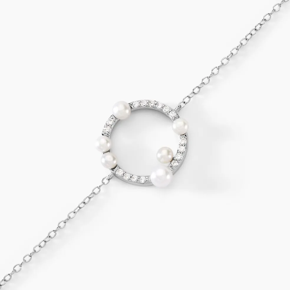 Bracelet Lua Argent Blanc Oxyde De Zirconium Perle De Culture