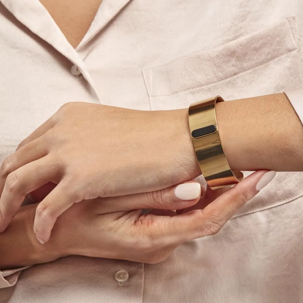 Bracelet Manchette Acier Doré Volcanus Agate